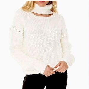 BISHOP & YOUNG winter white ribbed open chest cable knit boho turtleneck sweater